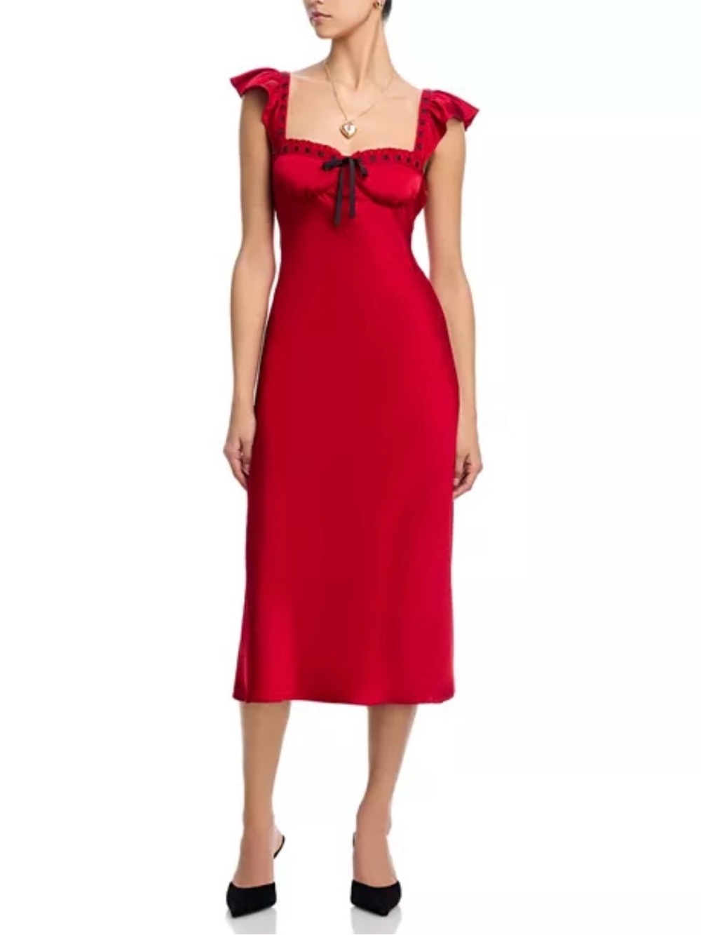 Aqua Red Satin Lace-Trim Top, AQUA × "Wuthering Heights" satin red dress